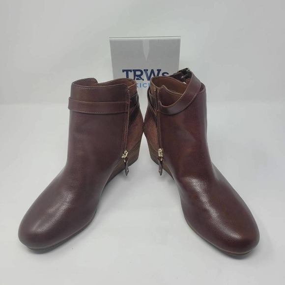 Dr. Scholl's Shoes - Dr Scholls Womens Double Ankle Booties Brown Wedge Heels Zip Straps Buckle 9M